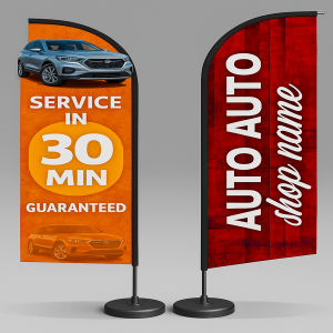WIND BANNER KIT COMPLETO TECIDO OXFORD  4X4 Impressão Ultra HD Sublimática Dupla-Face Costurado - Base Plástica - Haste Desmontável Curva 